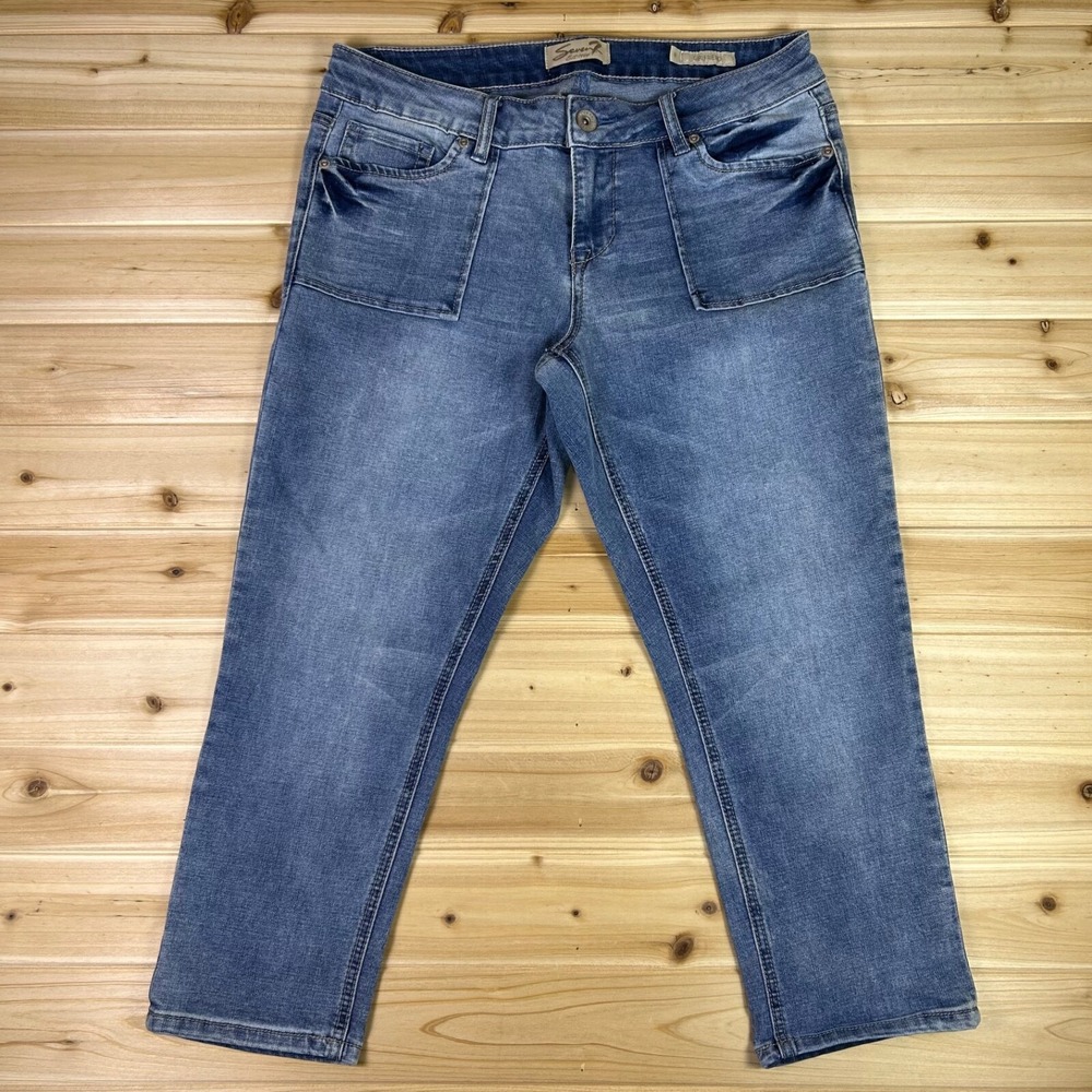 Seven7 Jeans Womens 8 Girlfriend Mid Rise Cropped Capri Denim Blue Jeans - Picture 1 of 12